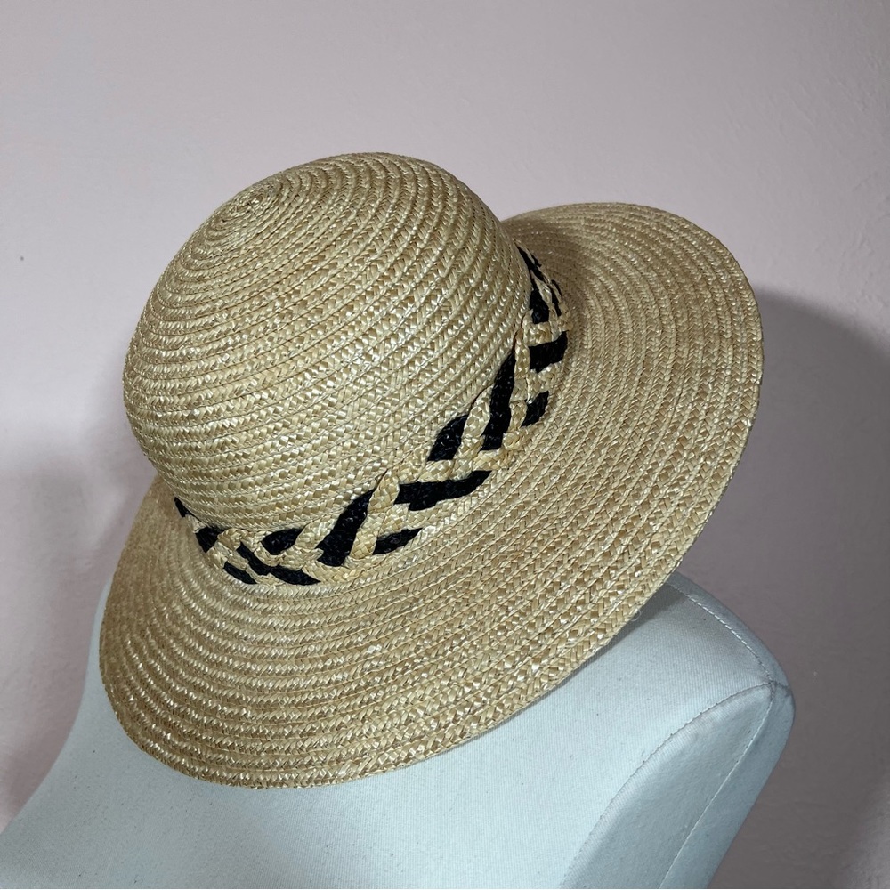 Vintage 90 Y2K Natural Straw Flat Wide brim Sunhat Coastal Grandma